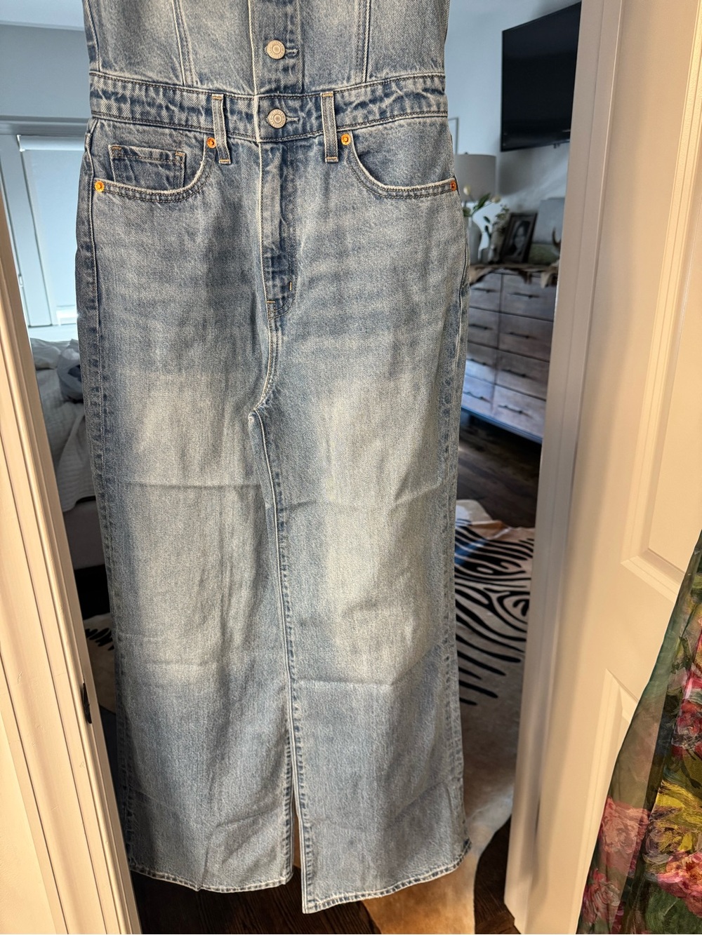 Levi's Light Blue Denim Button-Front Sleeveless Jumpsuit - Picture 9 of 12